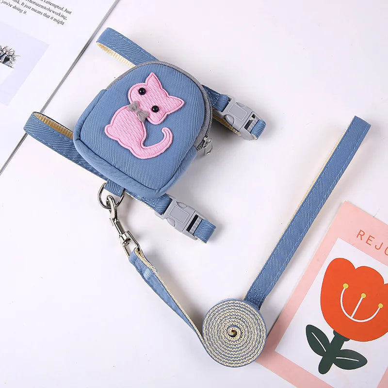 Coleira Peitoral + Guia com Bolsa de Petisco