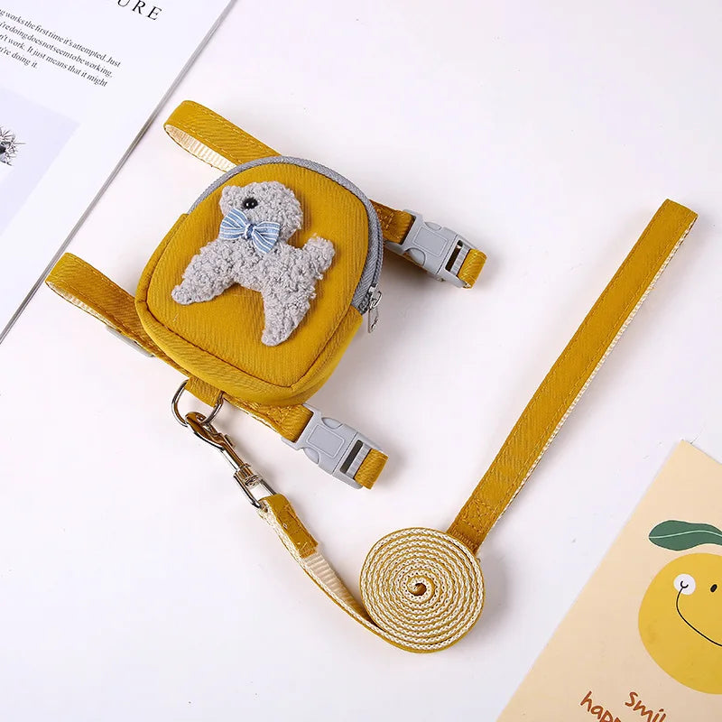 Coleira Peitoral + Guia com Bolsa de Petisco